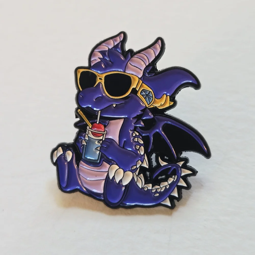 Purple Dragon Enamel Pin with Sunglasses